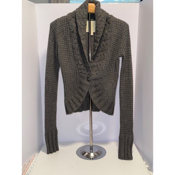Hollister Gray Knit Long Sleeve Slim Cardigan Sweater Size Medium - Picture 1 of 9